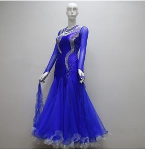 Custom size royal blue diamond competition ballroom dance dresses for women girls standard handmade smooth foxtrot tango waltz dance dresses 