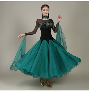 Dark green competition ballroom dancing dresses for women female waltz tango dance dresses