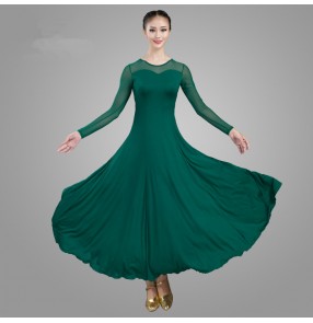 Dark green white ballroom dancing dress for women female waltz tango dance dress 