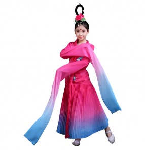 discount Girls Chinese folk dance costumes children kids traditional water fall sleeves fairy chang e cosplay stage performance dresses