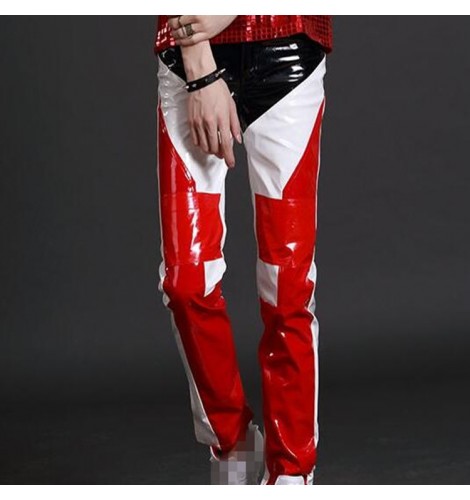 Women young girs jazz dance fashion black leather trousers High waist  slimming hot pole dance punk rock style PU leather pants for lady