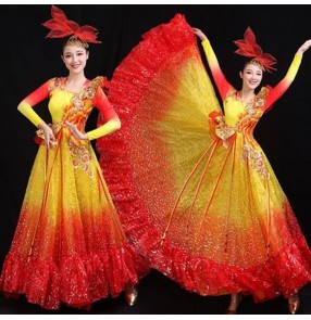 Chinese yangko folk dance costumes for women female red with