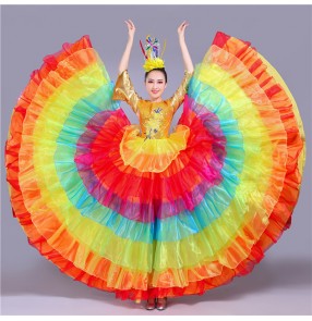 Flamenco rainbow dresses for women modern dance stage performance opening Spanish bull dancing chorus dresses