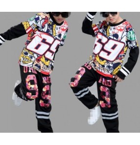 Floral graffiti printed 3in1 boys kids children girls kindergarten school competition performance cos play party street hip hop jazz dancing outfits costumes