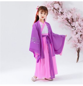 Girl's pink with purple chinese hanfu chinese style fairy princess performance dresses tang costume girl china gown 