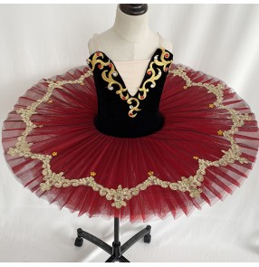 Girls black with red velvet classical tutu skirts ballet dance costumes ballerina ballet pancake professional dance dresses for kids