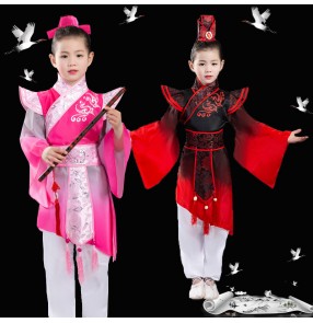 Girls boys china hanfu chinese folk dance costumes ancient traditional confucius school stage performance dresses