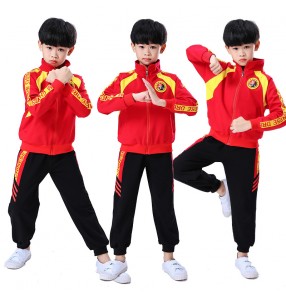 Girls boys chinese martial art wushu stage performance costumes sports fitness practice tachi performance clothes for kids