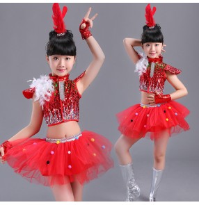 Girls children jazz dance costumes princess kids gogo dancers stage show performance cheerleaders dancing dresses outfits