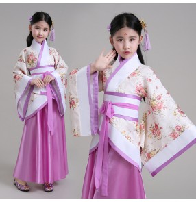 Girls children kids chinese folk dance hanfu dresses violet fairy princess drama cosplay stage performance costumes robes