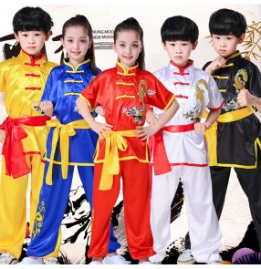 Girls Chinese dragon kungfu uniforms boys kids children martial school stage performance taichi costumes