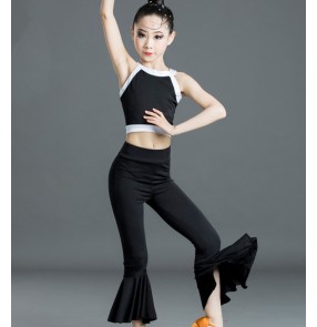 Girls modern dance ballet latin gymnastics dance pants modal practice stage  performance long pants flare trousers pants - Material:polyester(  stretchable fabric)Content : Only p
