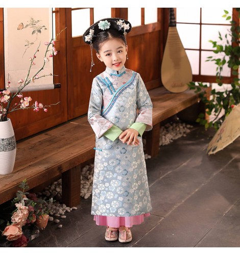 Girls Kids blue yellow Chinese Qing Dysty Manchu princess cosplay ...