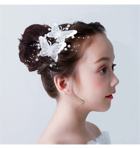Girls Kids Competition Latin Dance Stage Performance Flower Girls Butterfly Headdress Hair Accessories One Pair