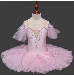 Girls kids pink petals swan lake ballet dance dresses kids children tutu skirts classical pancake stage performance ballet dress