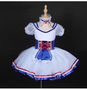 Girls kids red blue with white modern ballet dance dress tutu skirts princess birthday party baby ballerina performance costumes for kids