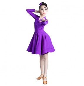 Girls kids royal blue mint pink latin ballroom dance dresses children purple latin dance costumes 