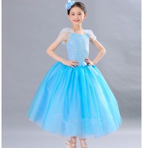 Girls modern dance ballet dress kids children turquoise blue tutu skirts ballet dresses