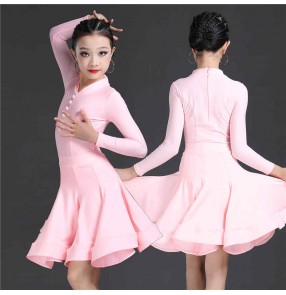 Girls pink purple competition Latin dance dresses children's training professional competition practice clothing kids ballroom dance performance dresses