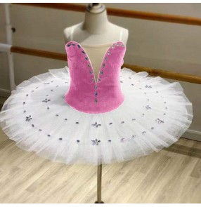 Girls pink with white velvet tutu skirts ballet dance dresses classical pancake ballerina ballet dress stage performance photos shooting ballet dance costumes