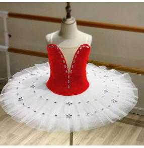 Girls red with white velvet ballet dance dresses tutu skirts modern dance classical pancake ballerina ballet dance costumes