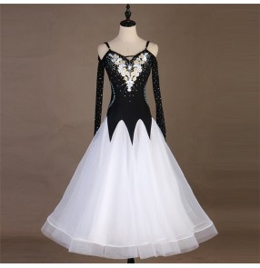 Girls women ballroom dance dresses black with embroidered modern dance waltz tango dance skirts dress