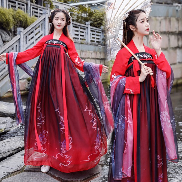 Hanfu Women S Chinese Folk Dance Costumes Red Colored Empress Princess Drama Kimono Dress