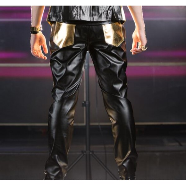 Women young girs jazz dance fashion black leather trousers High waist  slimming hot pole dance punk rock style PU leather pants for lady