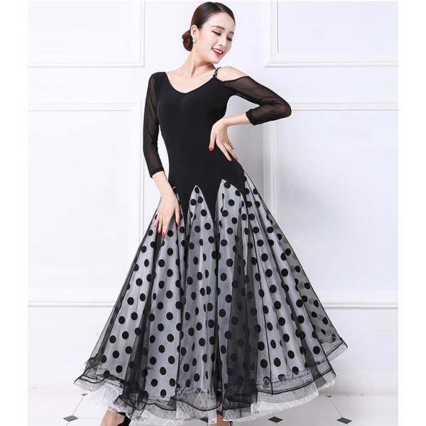 Black and polka dot middle long sleeves long length women's ladies ...