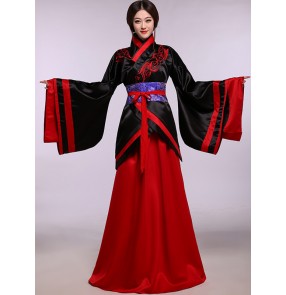 Black and red blue royal blue white and purple violet patchwork long length long sleeves kimono ancient chinese folk fairy cos play cos play princess performance photos dresses gown robe outfits