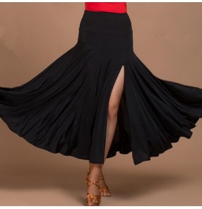 Black colored women's ladies female competition swing hem side split standard ballroom waltz tango dance skirts( only skirt with shorts)
