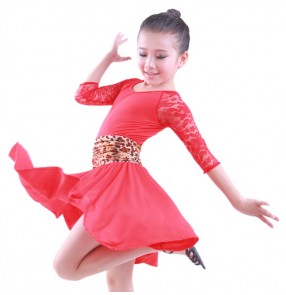 Black leopard red Children Kids Stage Performance Competition Ballroom Dance Costume professional Latin Dance Dress For Girls