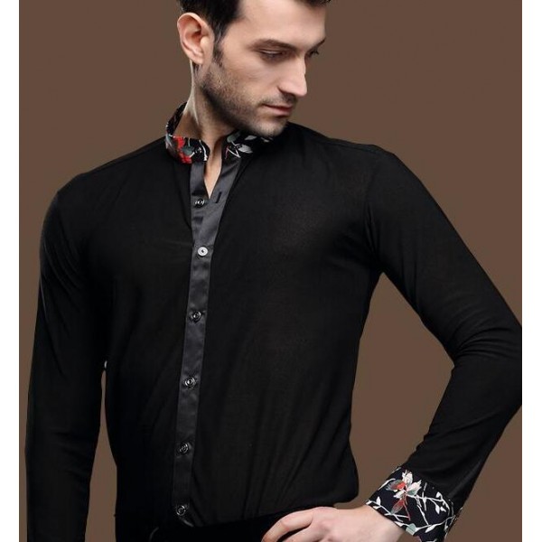Black shirt Royal blue ground with printed pattern collar and cuffs ...