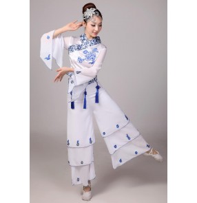  Blue and white chinese Cheap Discount Women Ladies Ancient Chinese National Costumes Traditional Chinese folk Dance costumes sets top and pants