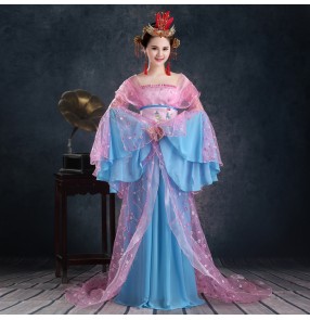 Blue Women's ladies traditional Chinese folk dance costumes classical costumes cos play stage performance princess fairy dresses