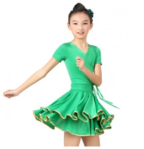 Child Professional Latin Dance Dress Kid Sparkling Competition Show Costume Girls Latin Dress fuchsia green