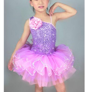 Children kids girls leotard tutu skirt ballet dance dress violet