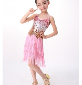 Children sequins Latin skirts Flow Sula Ding Latin piece halter skirts dress