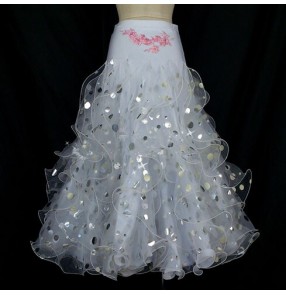 Custom size girls Women's sequined paillette white ballroom dance skirt 