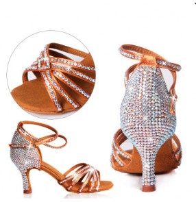 Customized  Women's girls high quality luxury handmade colorful diamond decoration tango ballroom waltz salsa latin dance shoes 5.5cm,6.5cm,7cm,7.5cm,8.5cm  shoes heel 