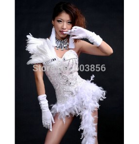 Feather ds costume dance jazz black and white color block formal dress tuxedo costumes