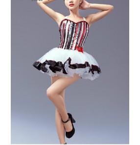 Girls adult women's colorful striped tutu skirt leotard ballet dance dress