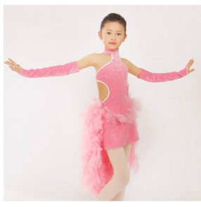 Girls children coral tutu skirt ballet dance dress tutu skirt with feather tail 