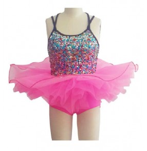Girls children kids colorful rhinestone ballet dance dress leotard tutu skirt 