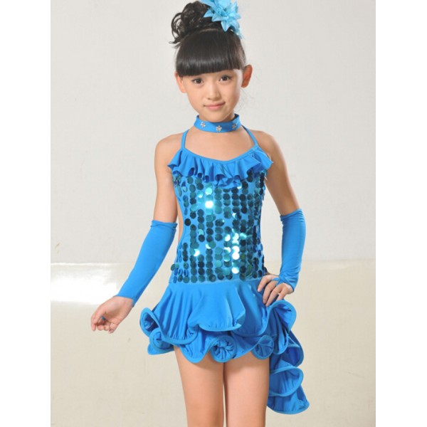Girls children kids sequined blue yellow red black with tail backless ...