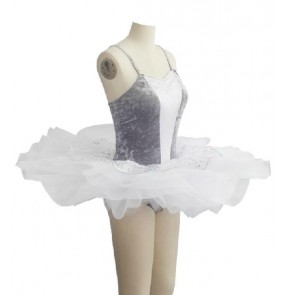 Girls children kids silver sequined and white patchwork ballet dance dress tutu skirt