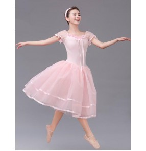 Girls children pink long ballet leotard tutu skirt dancing dress