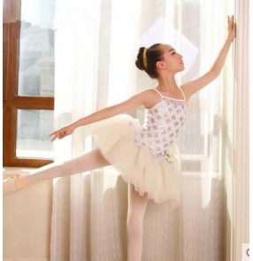Girls children silver sequined patchwork ballet dance dress with tutu skirt