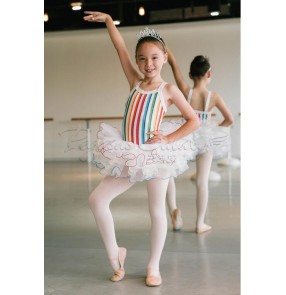 Girls colorful striped leotard tutu skirt ballet dance dress