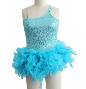 Girls feather skirt latin dance dress turquoise 